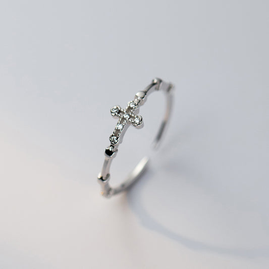S925 Sterling Silver Ring Adjustable Cross