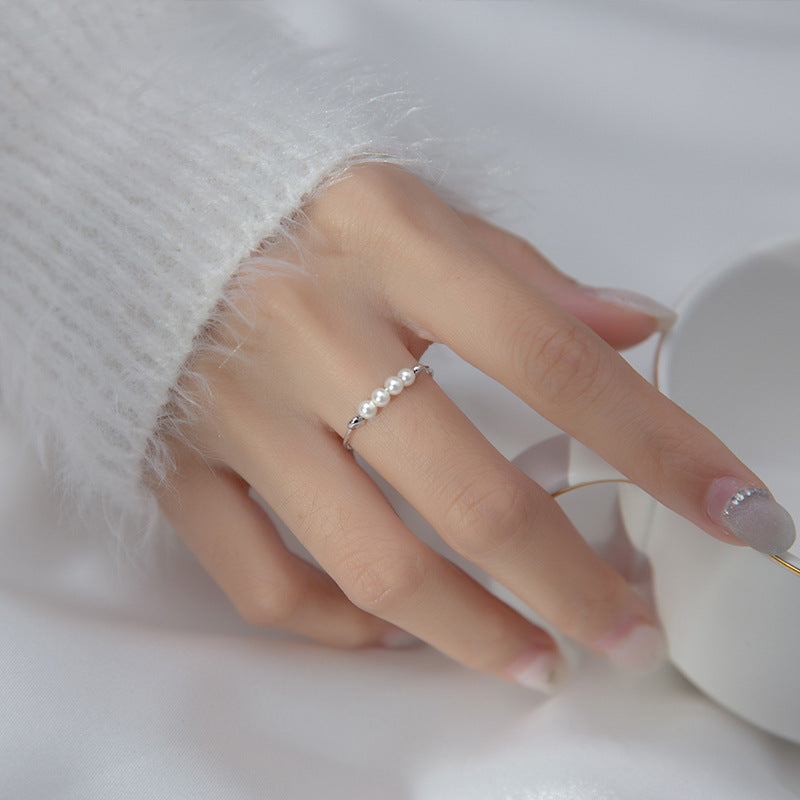 S925 Sterling Silver Ring Little Pearls Silver-Plated or Gold-Plated