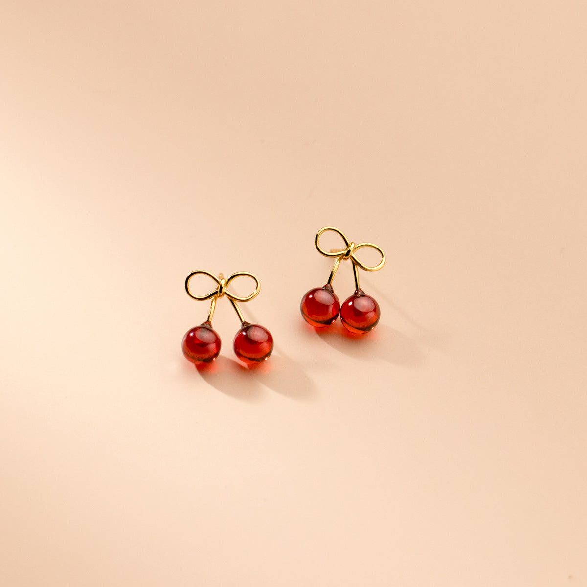 S925 Sterling Silver Earrings Cherry Gold-Plated