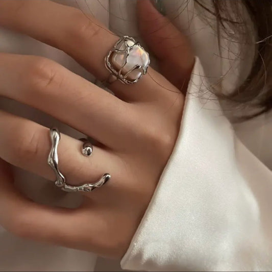 S925 Sterling Silver Baroque Fresh Water Pearl Ring/Letter C Ring Adjustable