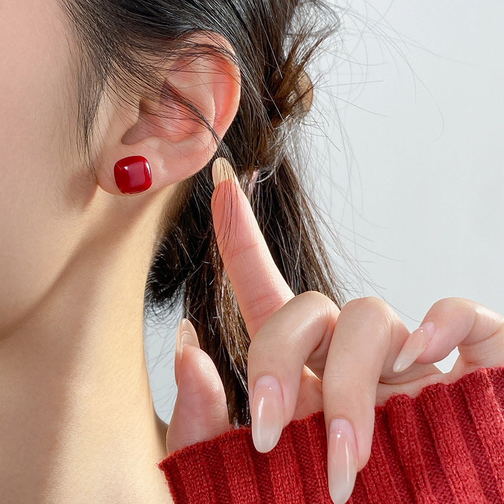 S925 Sterling Silver Earrings Red