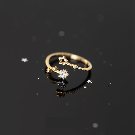 S925 Sterling Silver Ring Adjustable Star Silver-Plated or Gold-Plated