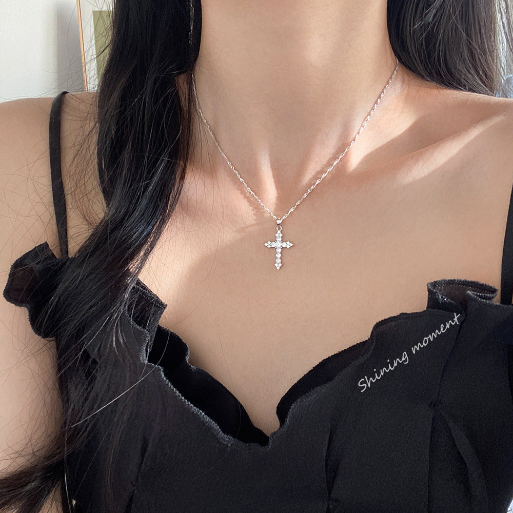 S925 Sterling Silver Necklace Cross Silver-Plated with Zircon