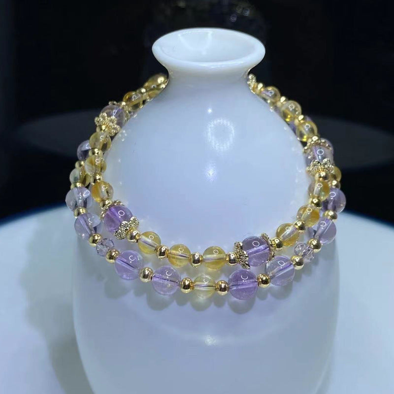 G11 Natural Brazil Amethyst & Citrine Double Bracelet 4mm/5mm/14k medal