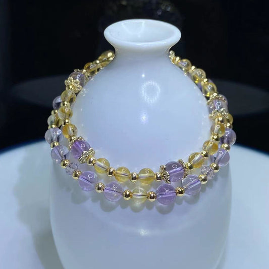 G11 Natural Brazil Amethyst & Citrine Double Bracelet 4mm/5mm/14k medal