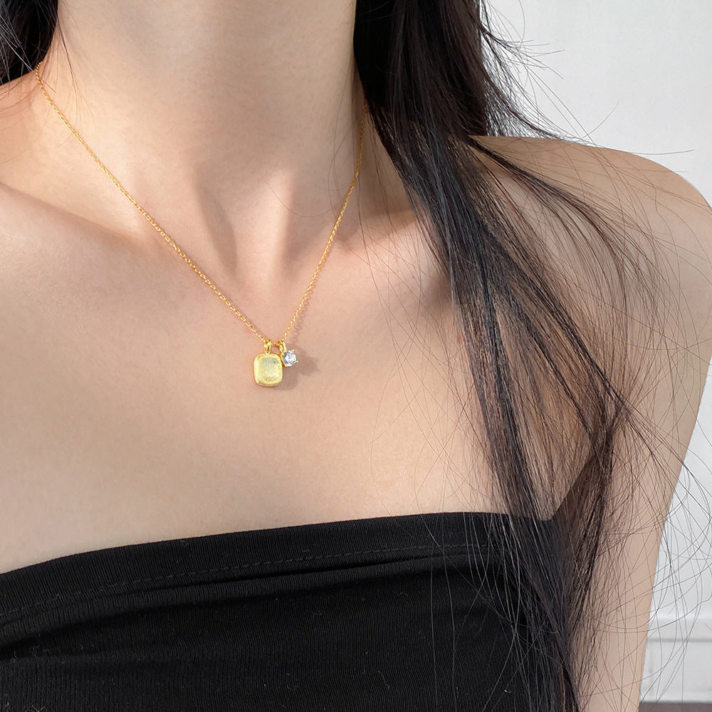 S925 Sterling Silver Necklace Square with Zircon Silver-Plated or Gold-Plated