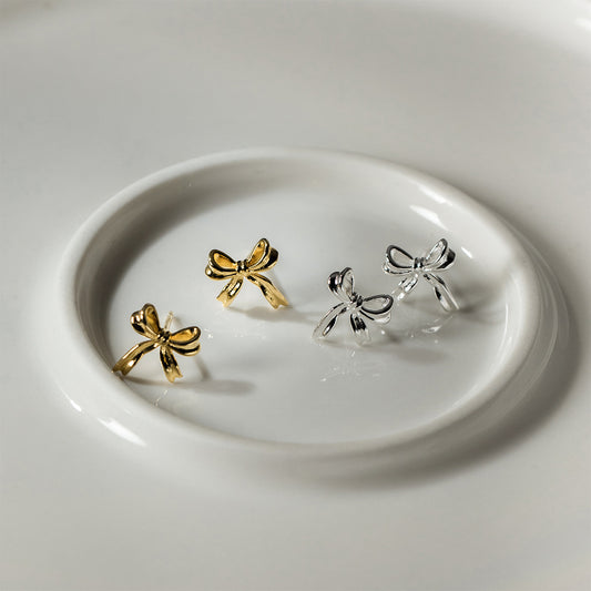 S925 Sterling Silver Earrings Bow Silver-Plated or Gold-Plated