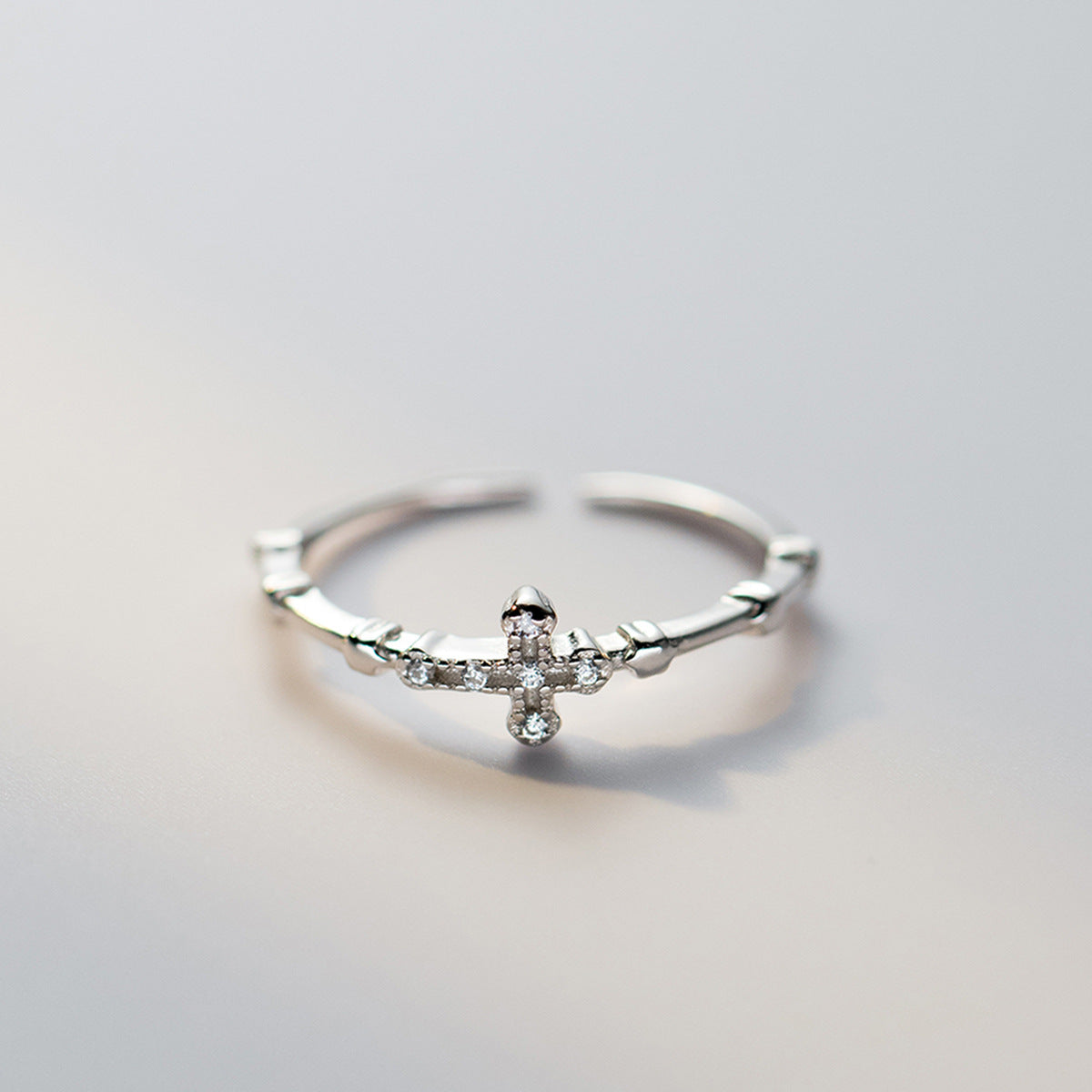 S925 Sterling Silver Ring Adjustable Cross