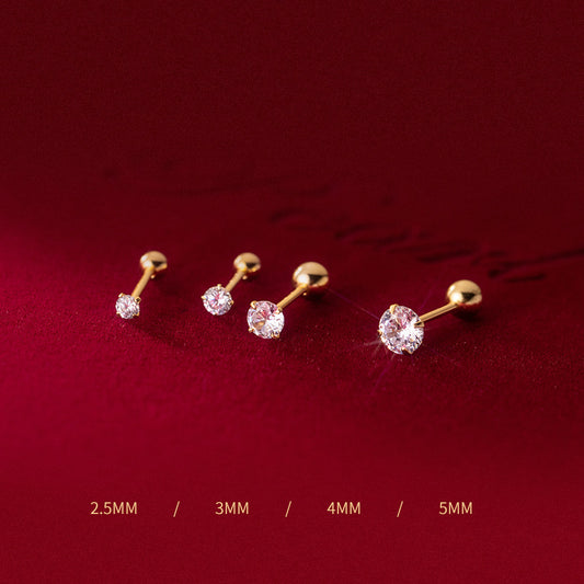 S925 Sterling Silver Earrings 2.5mm/3mm/4mm/5mm Silver-Plated or Gold-Plated
