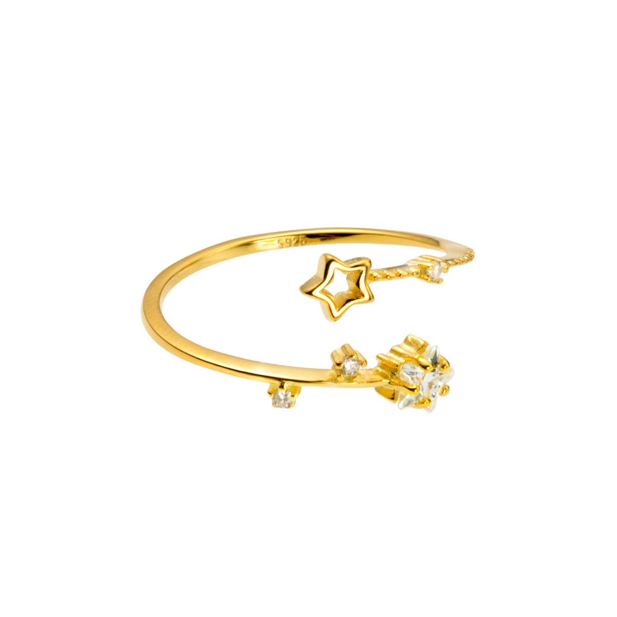 S925 Sterling Silver Ring Adjustable Star Silver-Plated or Gold-Plated