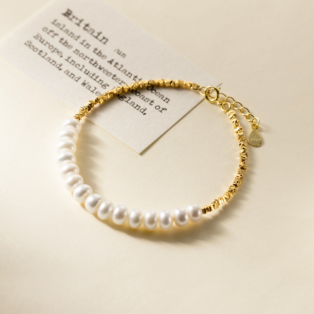 S925 Sterling Silver Ring/Bracelet Little Pearls Gold-Plated
