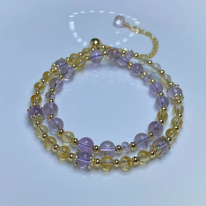 G11 Natural Brazil Amethyst & Citrine Double Bracelet 4mm/5mm/14k medal