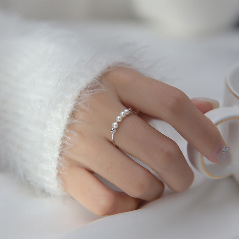 S925 Sterling Silver Ring Little Pearls Silver-Plated or Gold-Plated