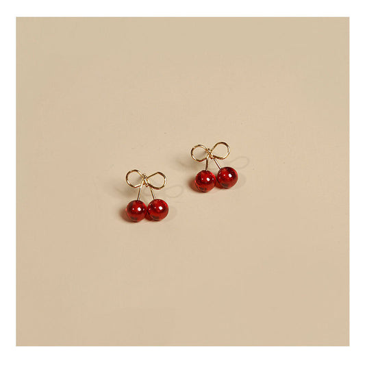 S925 Sterling Silver Earrings Cherry Gold-Plated