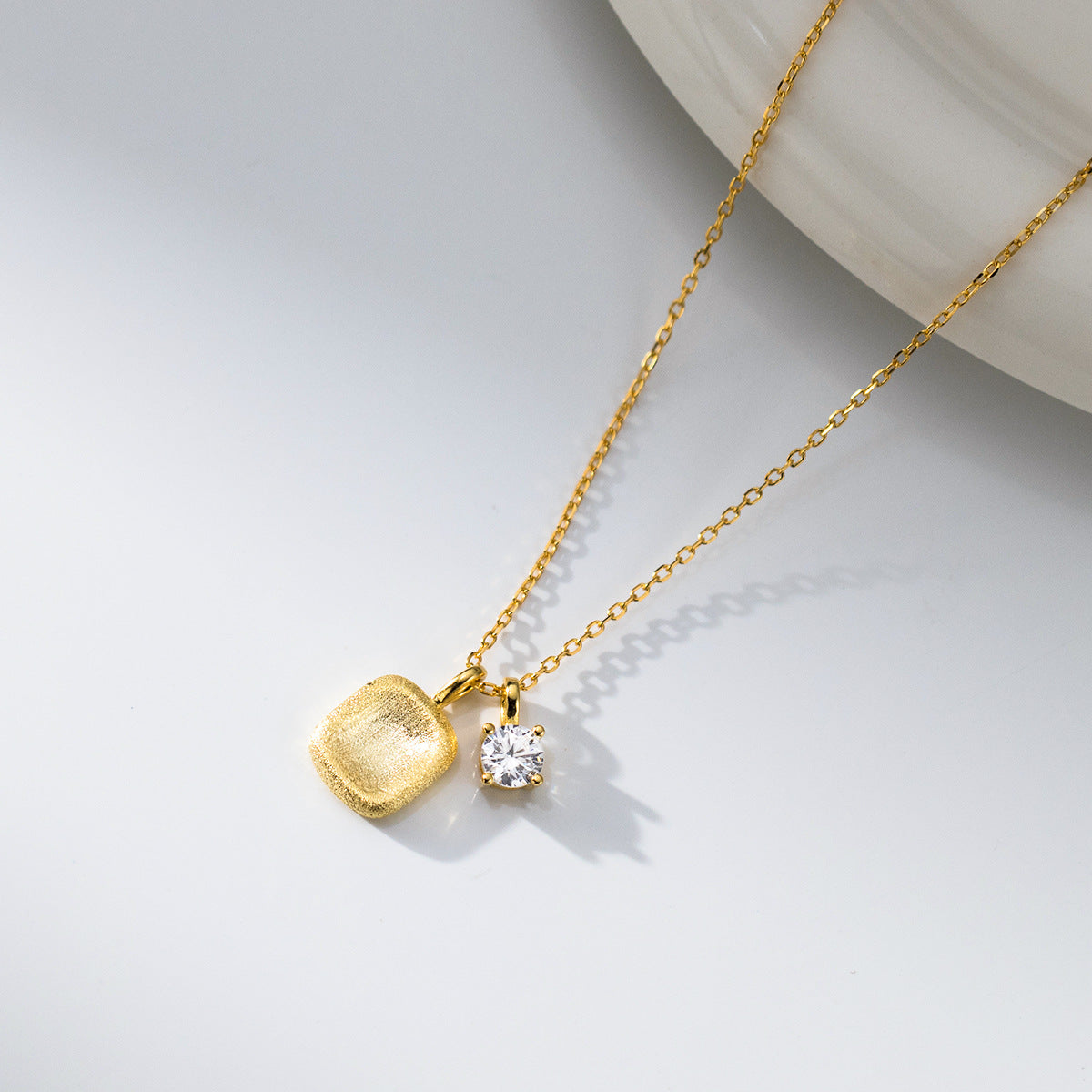 S925 Sterling Silver Necklace Square with Zircon Silver-Plated or Gold-Plated